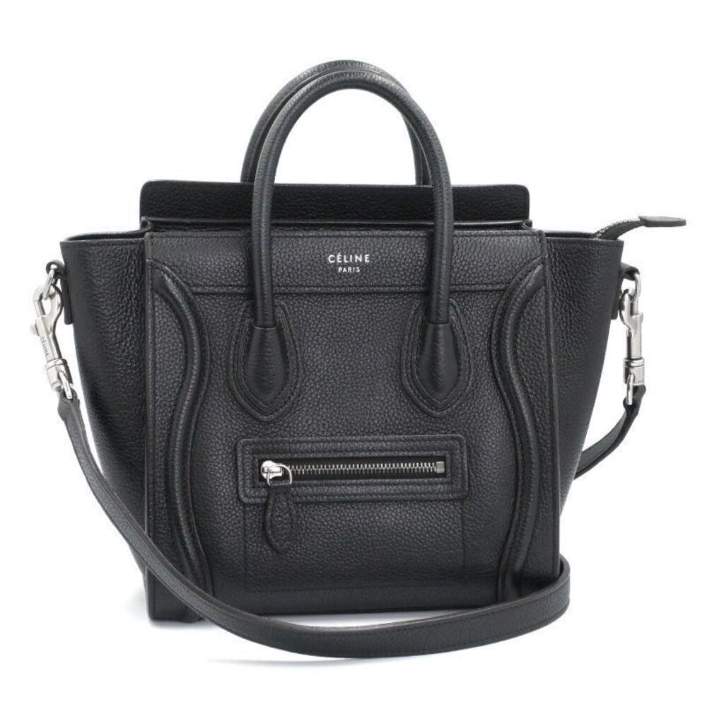 Celine Luggage Drummed Calf Leather 2Way Crossbody Black
